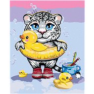 White Tiger with Ducks, 40×50 cm, without frame and without canvas shut off - Painting by Numbers