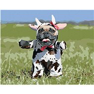 Bulldog disguised as a cow, 40×50 cm, without frame and without canvas cut-out - Painting by Numbers