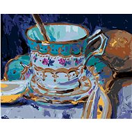Tea in a painted mug, 40×50 cm, without frame and without canvas shut off - Painting by Numbers