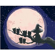 Witches and owls sitting opposite the moon, 80×100 cm, without frame and without canvas shut off - Painting by Numbers