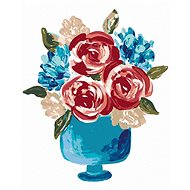 Red flowers in a vase (Haley Bush), 40×50 cm, without frame and without canvas shut off - Painting by Numbers