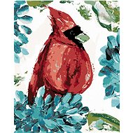 Red bird and hydrangea (Haley Bush), 80×100 cm, without frame and without canvas shut off - Painting by Numbers