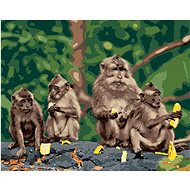 Four monkeys with bananas, 80×100 cm, without frame and without canvas shut off - Painting by Numbers
