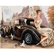 Lady at a retro car, 80×100 cm, canvas on frame - Painting by Numbers