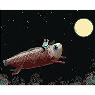 Children on a giant fish heading for the moon, 40×50 cm, stretched canvas on frame - Painting by Numbers