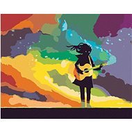 Dívka hrající na kytaru s barevným kouřem, 80×100 cm, bez rámu a bez vypnutí plátna - Painting by Numbers