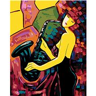 Girl playing saxophone, 40×50 cm, stretched canvas on frame - Painting by Numbers