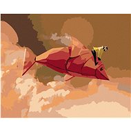 Girl on red origami fish, 40×50 cm, without frame and without canvas - Painting by Numbers