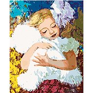 Girl with teddy bear, 40×50 cm, stretched canvas on frame - Painting by Numbers