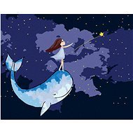 Dievča s veľrybou na nočnej oblohe, 40×50 cm, vypnuté plátno na rám - Maľovanie podľa čísel
