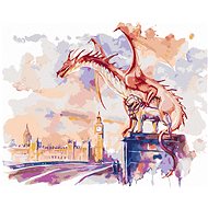 Dragon sitting on Westminster Bridge in London, 40×50 cm, stretched canvas on frame - Painting by Numbers