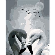 Two flamingos under the moon, 40×50 cm, without frame and without canvas shut off - Painting by Numbers