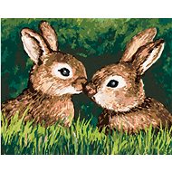 Two happy bunnies in the grass, 40×50 cm, without frame and without canvas shut off - Painting by Numbers