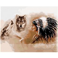 Two Wolves and an Indian Woman, 40×50 cm, stretched canvas on frame - Painting by Numbers
