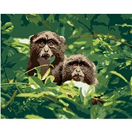Two Monkeys in a Forest in South Africa, 40×50 cm, stretched canvas on frame - Painting by Numbers