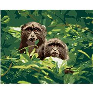 Two Monkeys in a Forest in South Africa, 80×100 cm, stretched canvas on frame - Painting by Numbers