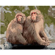 Two monkeys in a zoo in Japan, 40×50 cm, unframed and without canvas shut off - Painting by Numbers