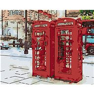 Two Telephone Booths in London, 80×100 cm, stretched canvas on frame - Painting by Numbers