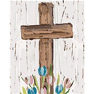 Brown cross with tulips (Haley Bush), 40×50 cm, stretched canvas on frame - Painting by Numbers