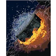 Hockey puck in water and fire, 40×50 cm, off canvas on frame - Painting by Numbers