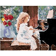 Little girl playing piano, 40×50 cm, without frame and without canvas off - Painting by Numbers