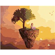 Little Girl on a Flying Island, 40×50 cm, stretched canvas on frame - Painting by Numbers