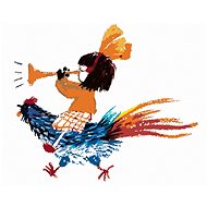 Little girl sitting on a rooster, 40×50 cm, without frame and without canvas shut off - Painting by Numbers