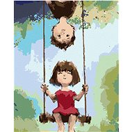 Girl and boy on a swing, 40×50 cm, without frame and without canvas shut off - Painting by Numbers