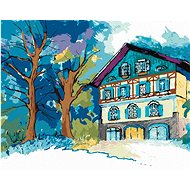Mountain hut in the middle of the forest, 80×100 cm, without frame and without canvas shut off - Painting by Numbers