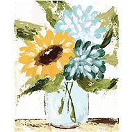 Hydrangea and sunflowers in a vase (Haley Bush), 80×100 cm, stretched canvas on frame - Painting by Numbers