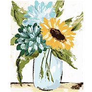 Hydrangea and sunflowers in a vase 2 (Haley Bush), 40×50 cm, stretched canvas on frame - Painting by Numbers