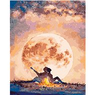 Boy with guitar and girl under the moon, 80×100 cm, stretched canvas on frame - Painting by Numbers