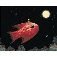 Boy with a fish pointing at the moon, 40×50 cm, without frame and without canvas shut off - Painting by Numbers