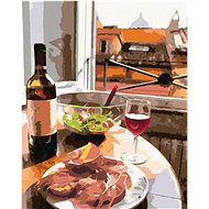 Italian Dinner by the Window, 80×100 cm, stretched canvas on frame - Painting by Numbers