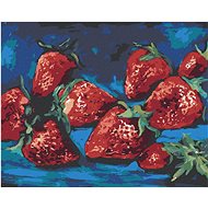 Strawberries on blue background, 40×50 cm, off canvas on frame - Painting by Numbers