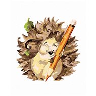 Hedgehog and an orange crayon, 80×100 cm, without frame and without canvas shut off - Painting by Numbers