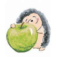 Hedgehog with an apple, 40×50 cm, stretched canvas on frame - Painting by Numbers