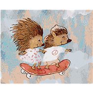 Hedgehog with a friend on a skateboard, 40×50 cm, canvas on frame - Painting by Numbers