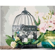 Foraging and decorative bird cage, 40×50 cm, stretched canvas on frame - Painting by Numbers