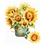 Bucket of sunflowers, 80×100 cm, canvas on frame - Painting by Numbers