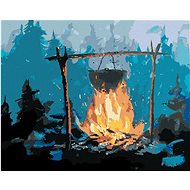 Camping in the woods, 80×100 cm, without frame and without canvas shut off - Painting by Numbers