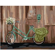 Bicycle with basket of flowers, 40×50 cm, canvas on frame - Painting by Numbers