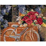Bicycle with a bouquet of flowers, 80×100 cm, stretched canvas on frame - Painting by Numbers