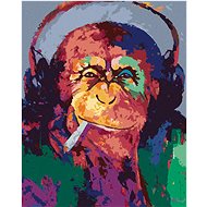 Smoking monkey with headphones, 40×50 cm, off canvas on frame - Painting by Numbers