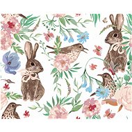 Rabbits and birds in a floral composition, 40×50 cm, stretched canvas on frame - Painting by Numbers