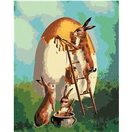 Rabbits painting eggs, 80×100 cm, without frame and without canvas shut off - Painting by Numbers