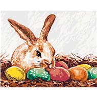 Rabbit and coloured eggs, 40×50 cm, without frame and without canvas shut off - Painting by Numbers