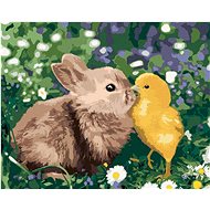 Rabbit and chick, 80×100 cm, without frame and without canvas shut off - Painting by Numbers