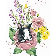 Rabbit among summer flowers, 80×100 cm, stretched canvas on frame - Painting by Numbers