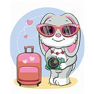Rabbit with suitcase and camera, 40×50 cm, canvas on frame - Painting by Numbers